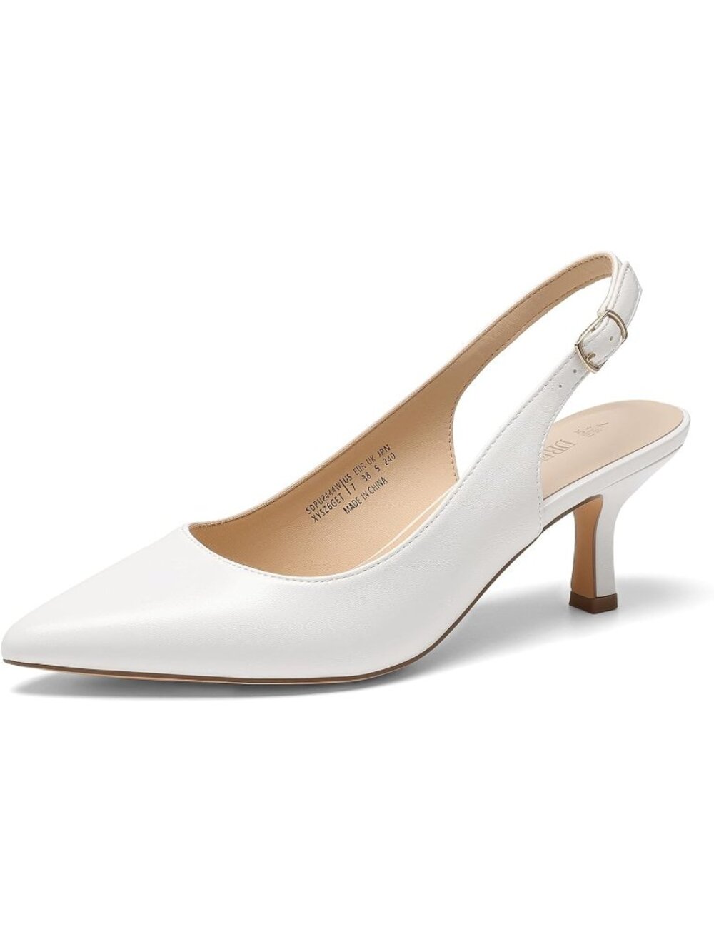 Womens White Faux Leather Kitten Slingback Low Heels Casual Dress Shoes Pumps